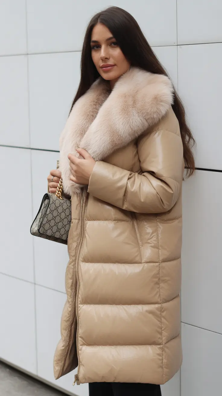 casual winter outfits 2025 women Luxury Puffer with a Statement Collar