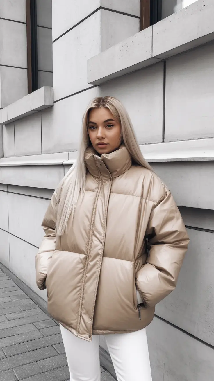 puffer jacket outfit beige Beige Monotone Glow