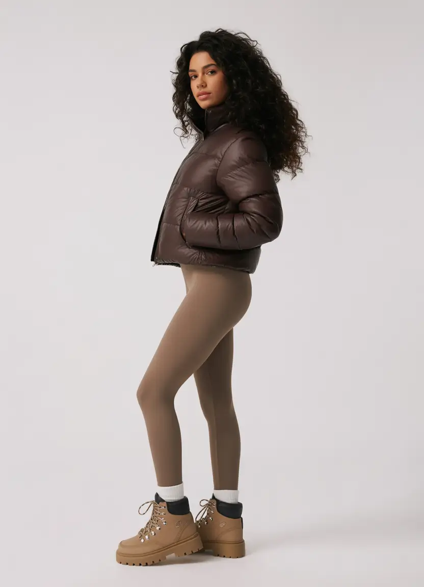 puffer jacket outfit brown Brown Cropped Utility