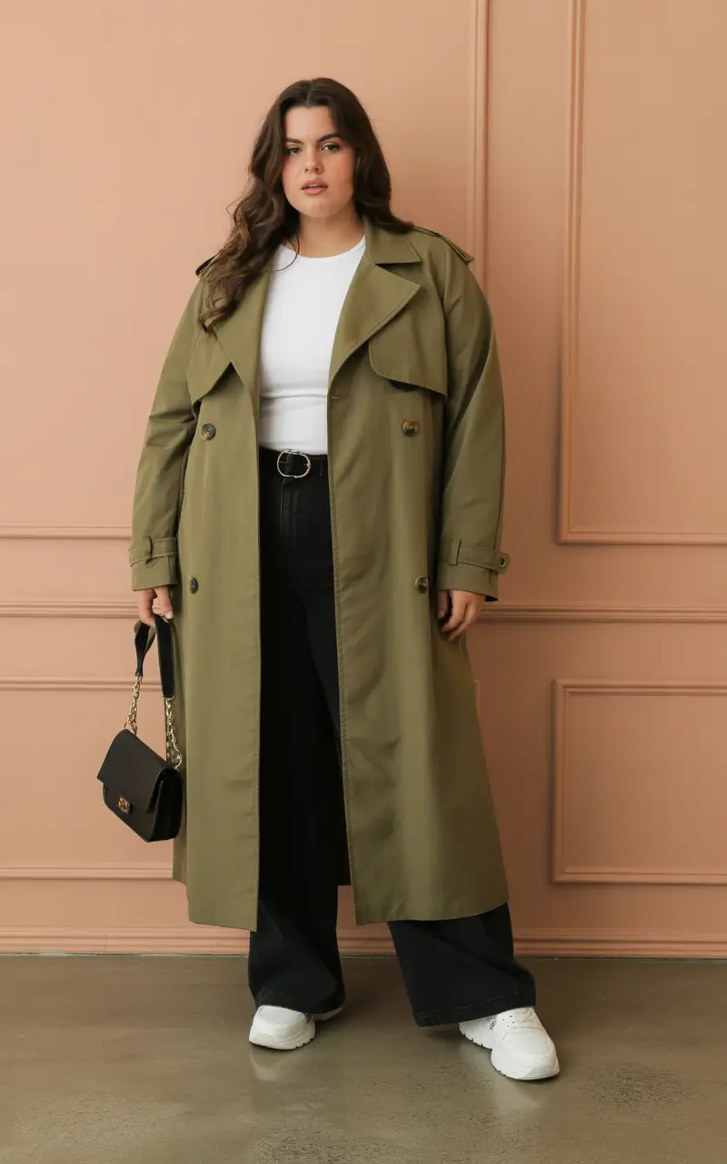 curvy winter outfits plus size timeless trench