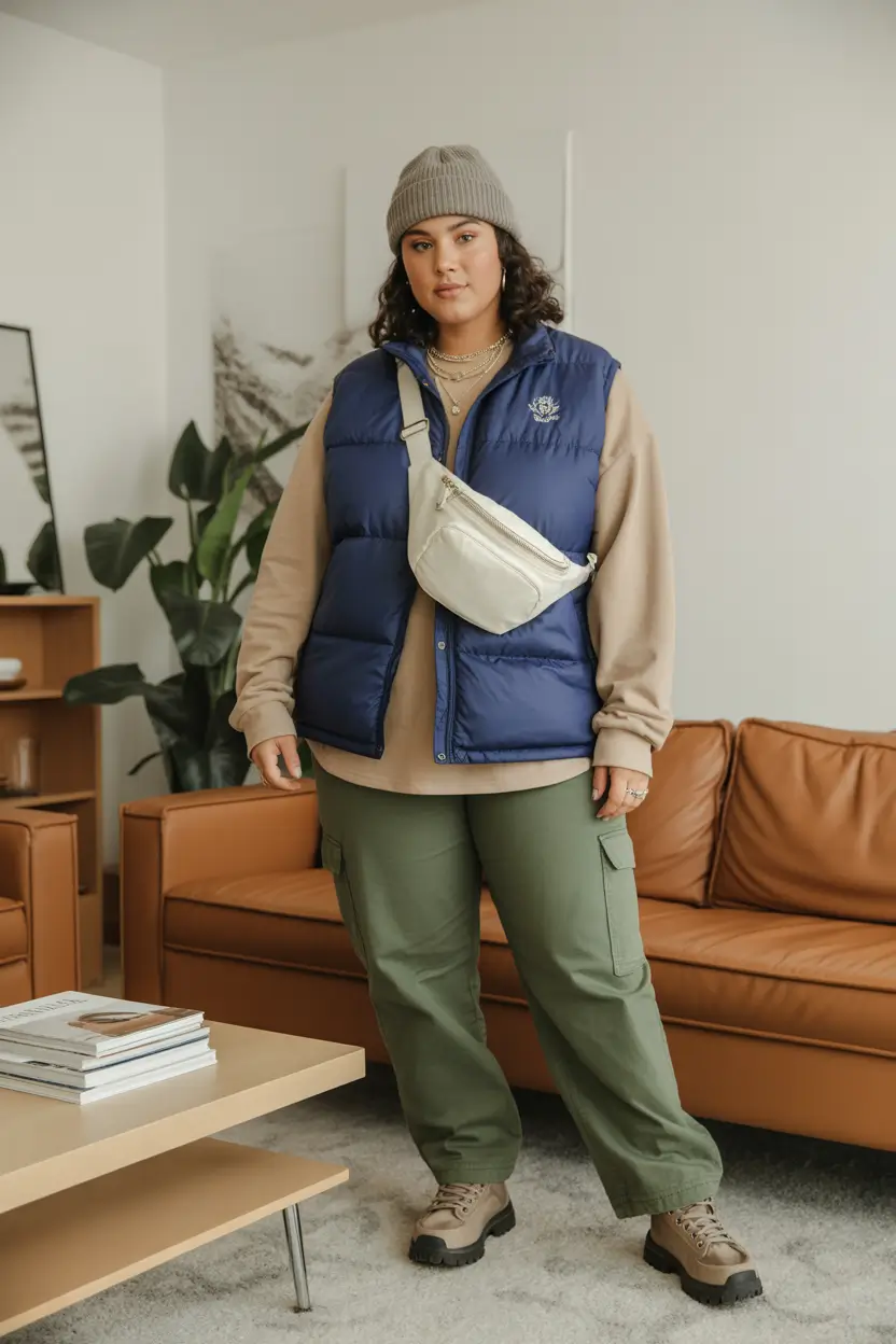 curvy winter outfits plus size sporty cargo