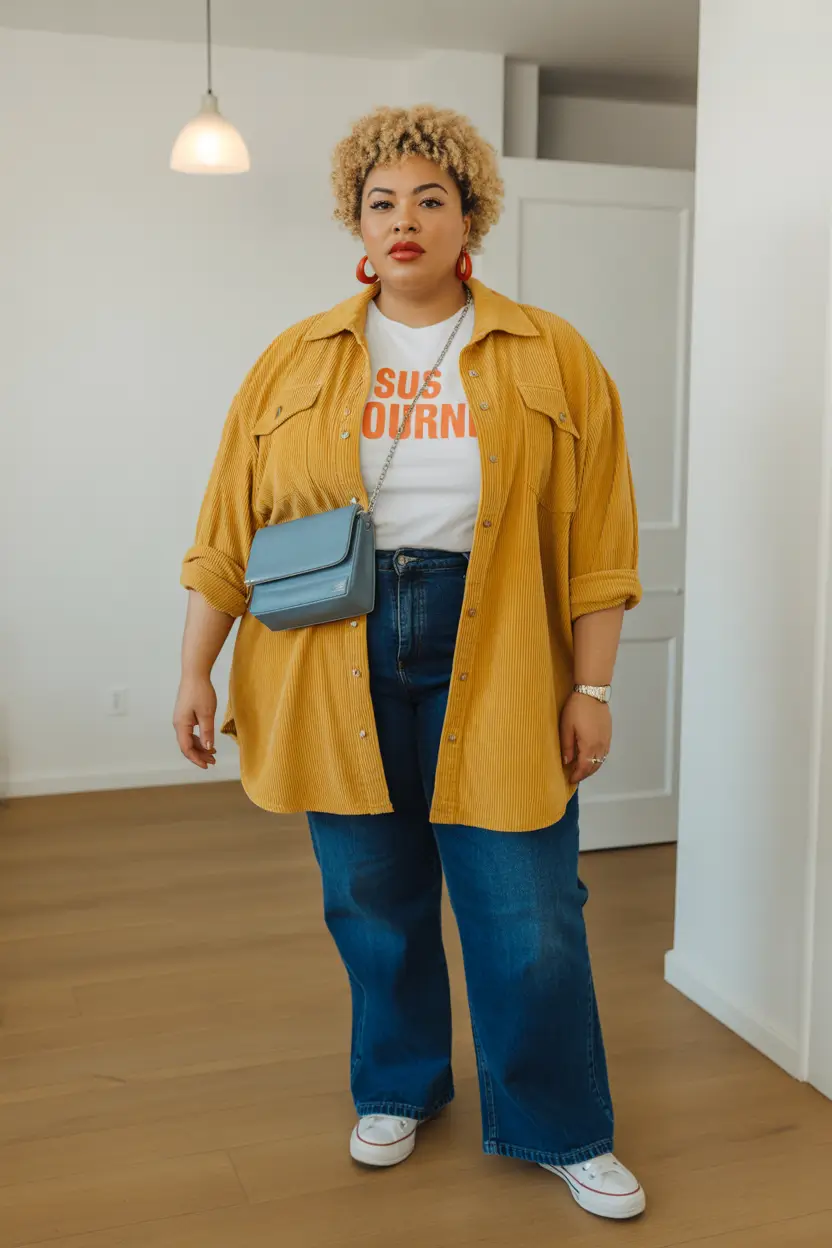 curvy winter outfits plus size corduroy retro