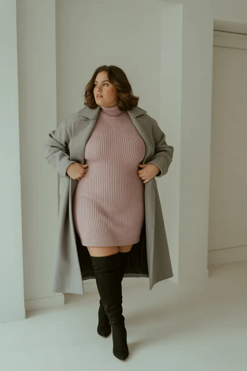 curvy winter outfits plus size sweater dress