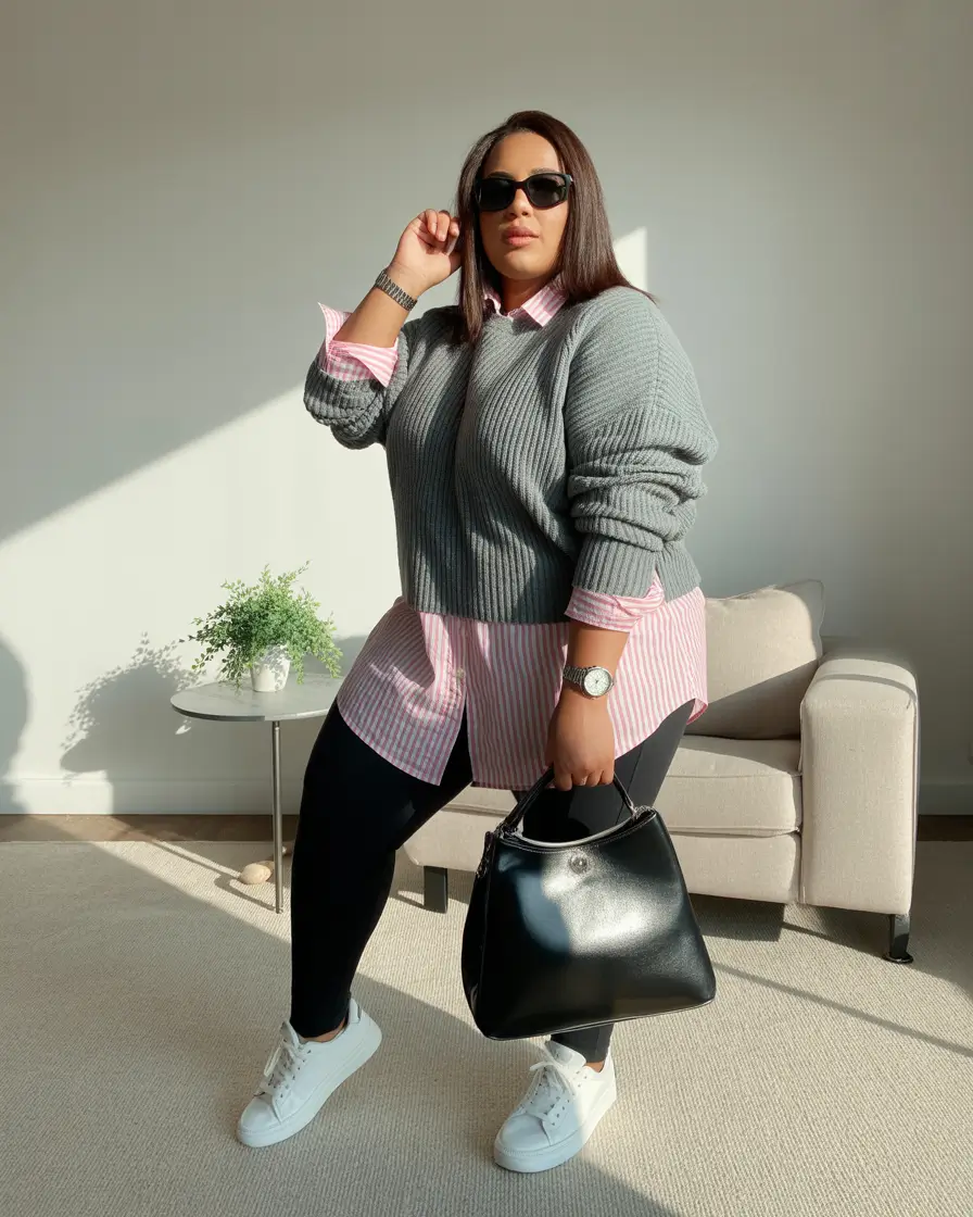 curvy winter outfits plus size preppy layers