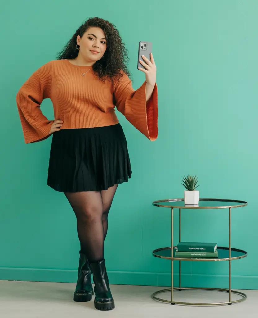 curvy winter outfits plus size mini skirt knit