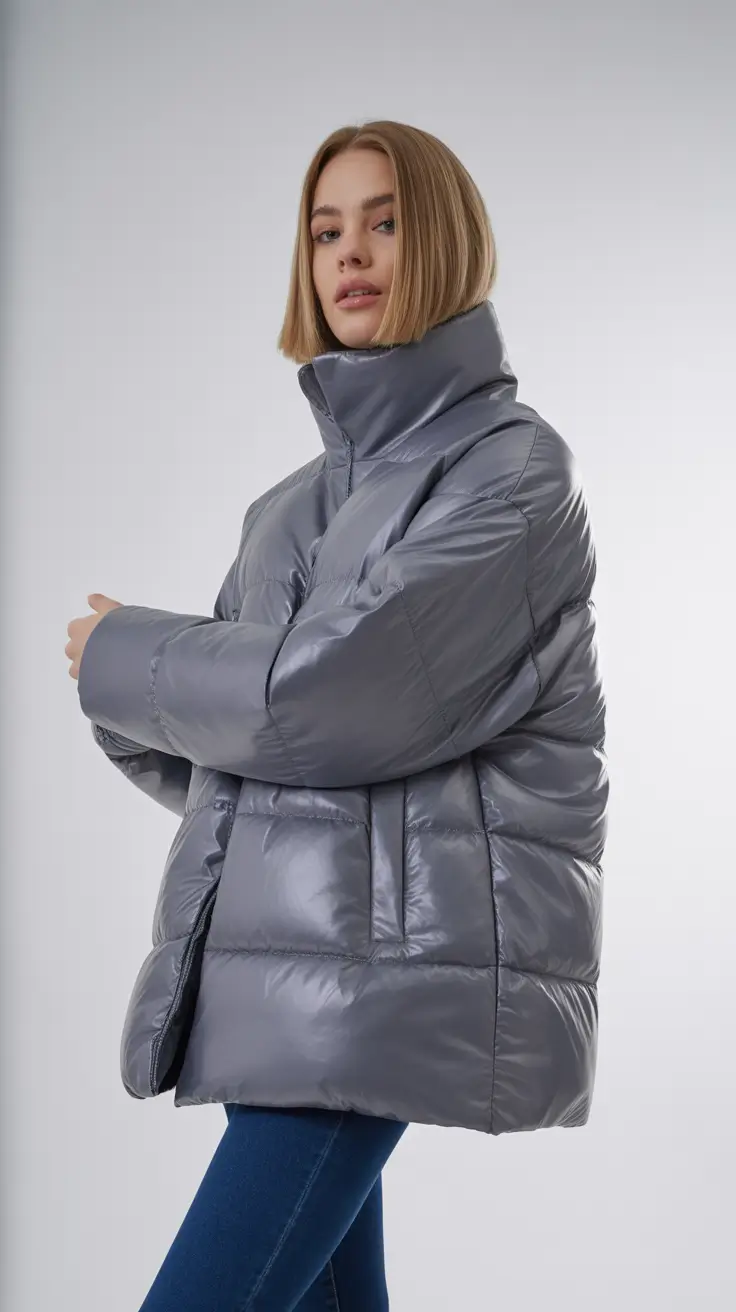 Elegant Shiny Silver Puffer Statement 2025 2026