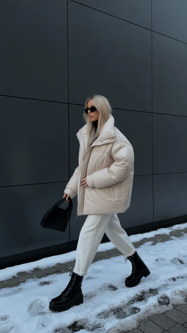 cozy winter outfits cold Monochrome Cream Layers