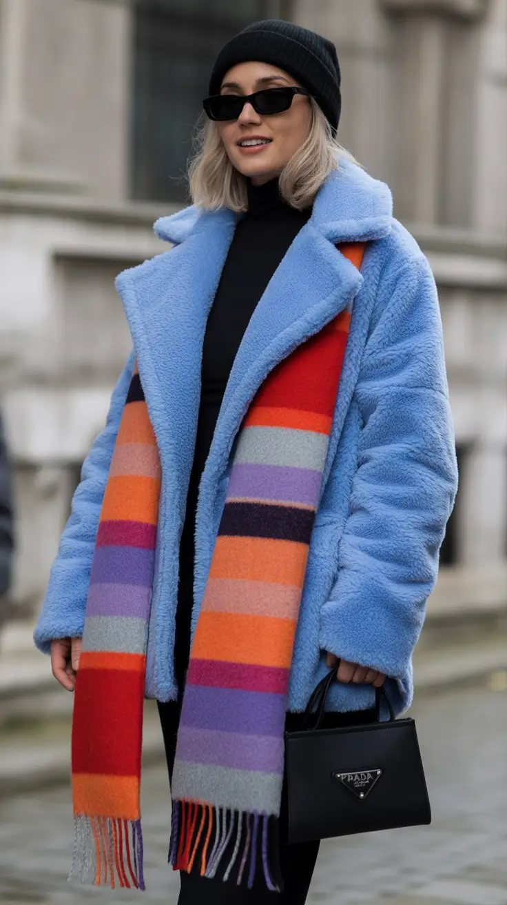 cozy winter outfits for school comfy Pastel Blue with a Pop of Stripes