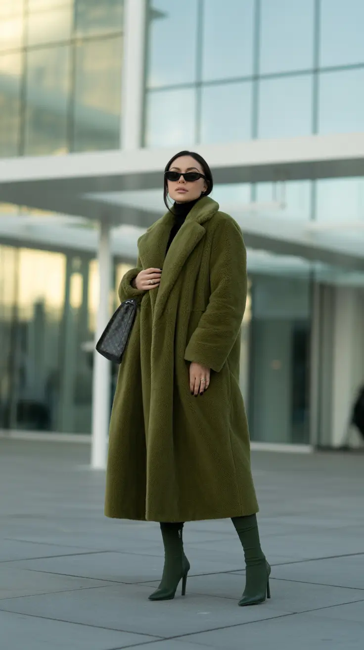 cozy winter outfits aesthetic Monochrome Green Glam