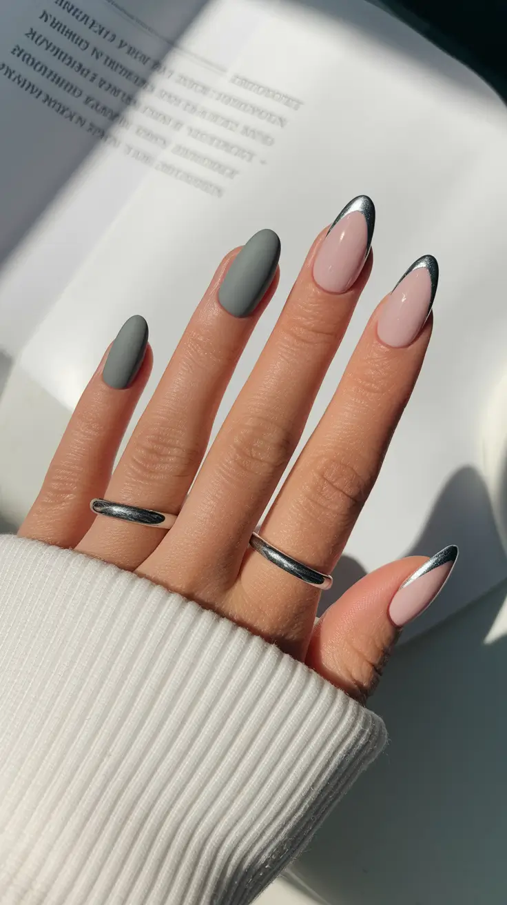 Fall 2025 Colors for Nails - Modern Metallic French