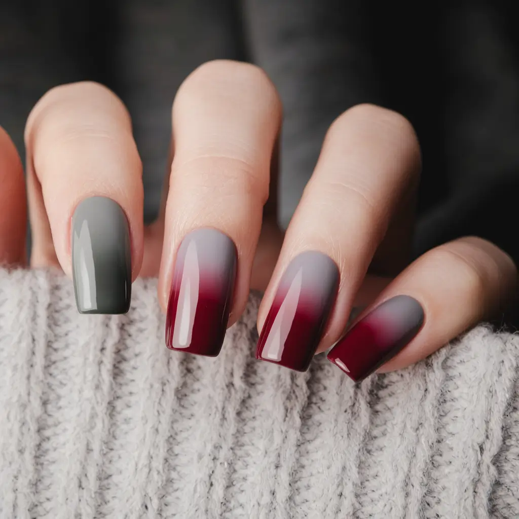 Fall 2025 Colors for Nails - Smoky Burgundy Fade