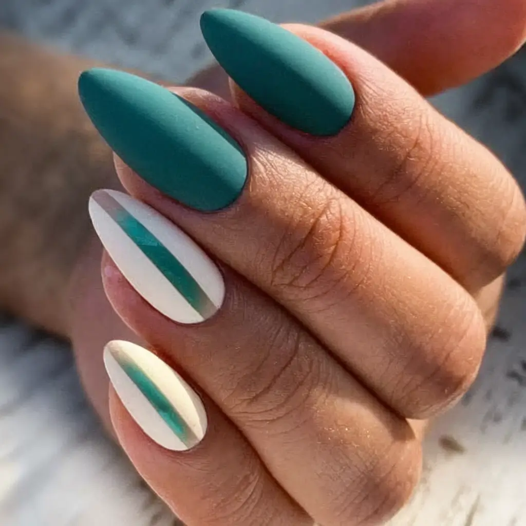 Fall 2025 Colors for Nails - Teal Stripes with Attitude