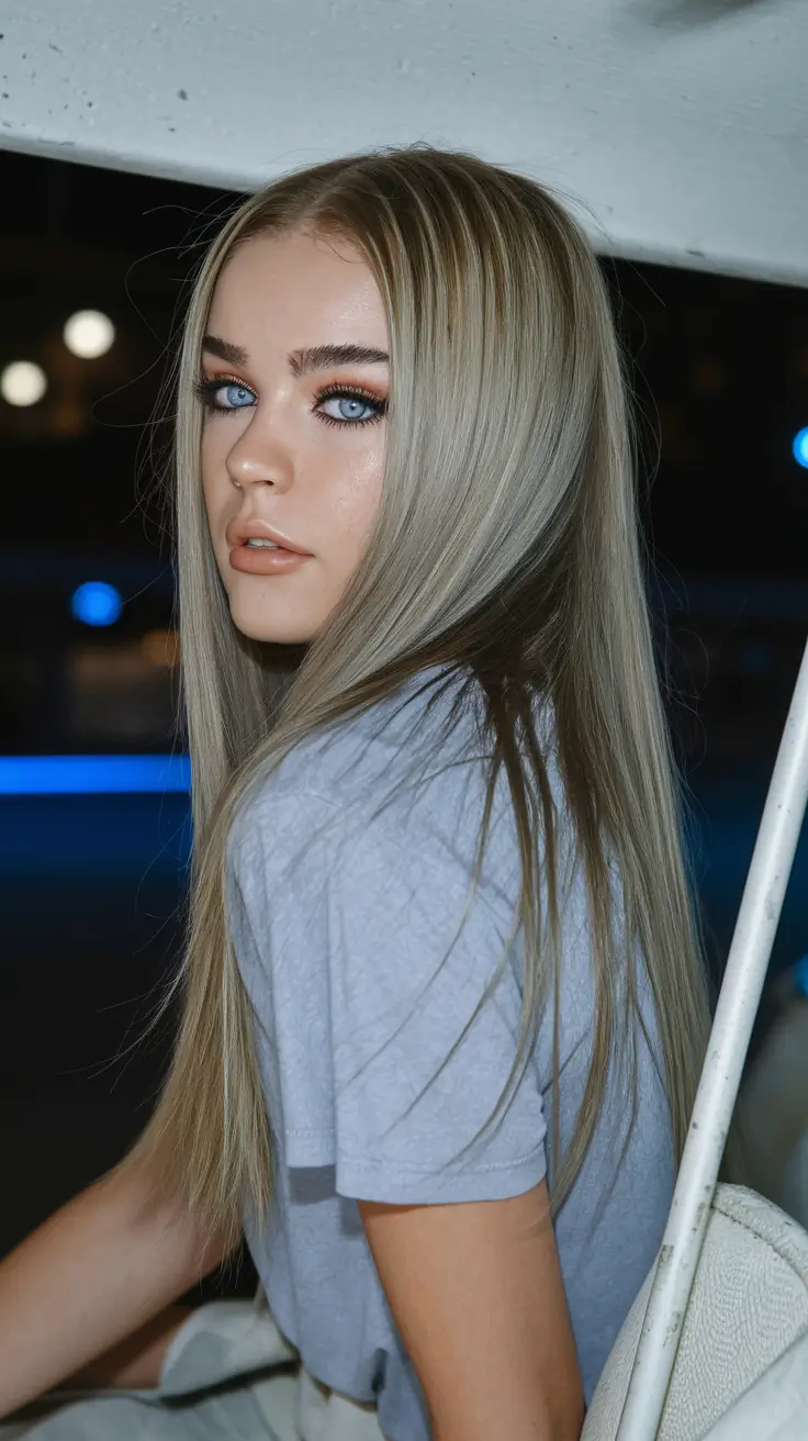 fall winter 2025 haircut Straight Ash Blonde with Sleek Finish