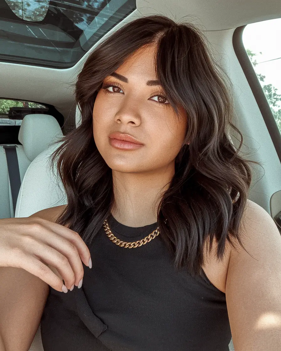 haircut trends fall winter 2026 Wavy Lob with Curtain Bangs