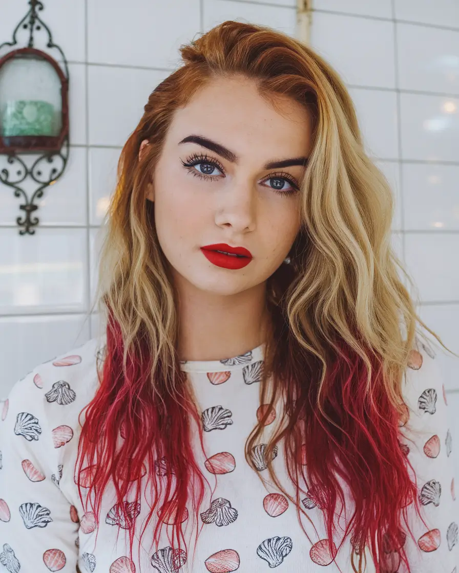 fall winter 2025 haircut Two-Tone Blonde with Crimson Ends