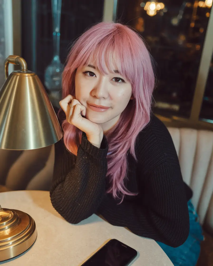 fall winter 2025 haircut Soft Pink with Face-Framing Fringe
