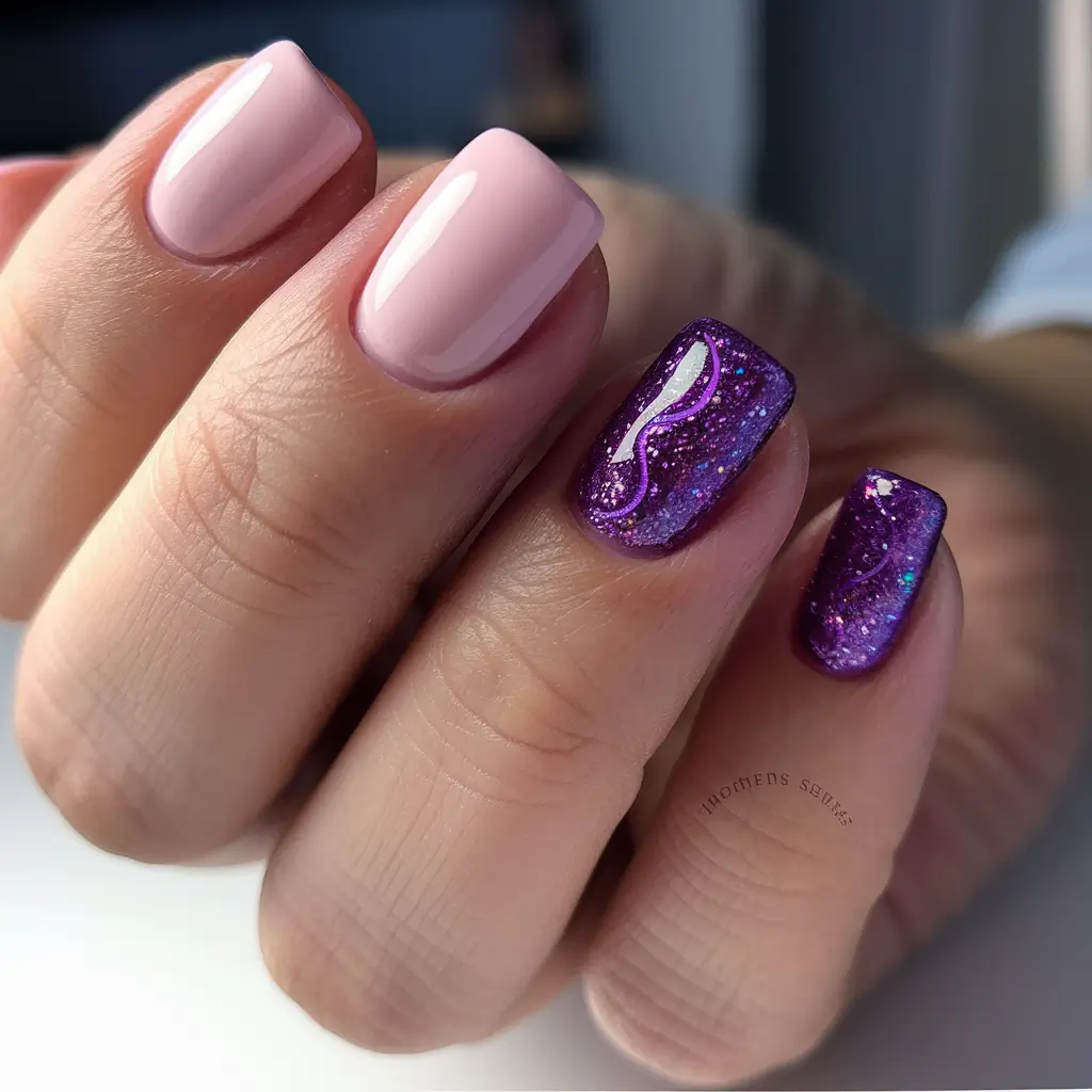 fall glitter nails 2025 Pink Meets Purple Sparkle