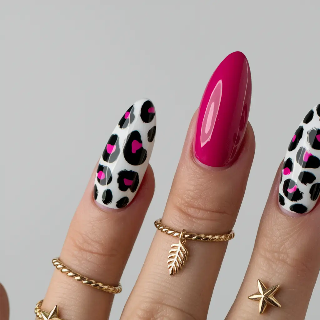 fall nails 2025 animal print Hot Pink Leopard Pop