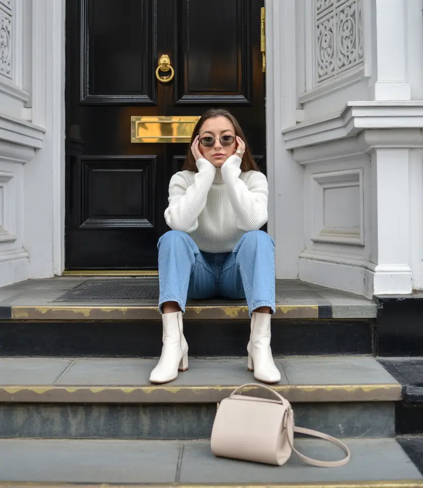 fall winter outfits 2025 Classic Knit and Denim Duo