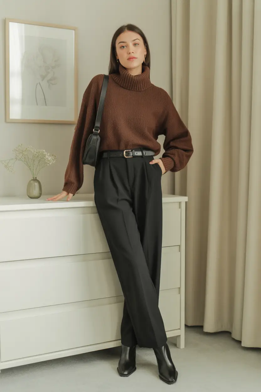 fall winter outfits 2025 Warm Browns and Tailored Elegance