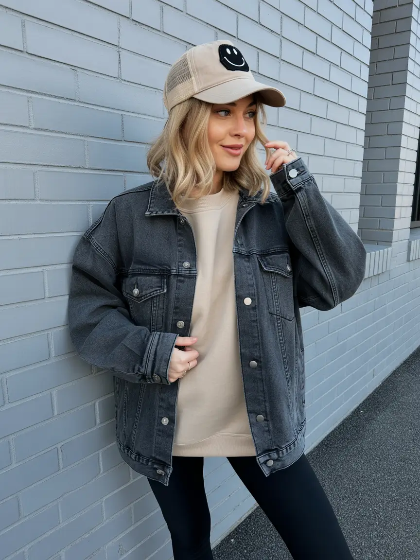 fall winter outfits 2025 Denim Jacket With Neutral Vibes
