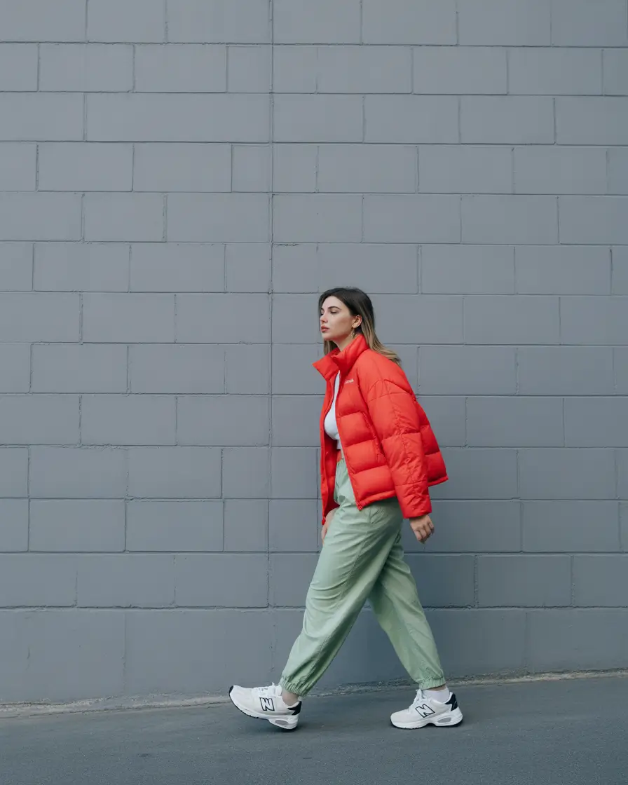 fall winter outfits 2025 Bold Puffer With Color Pop