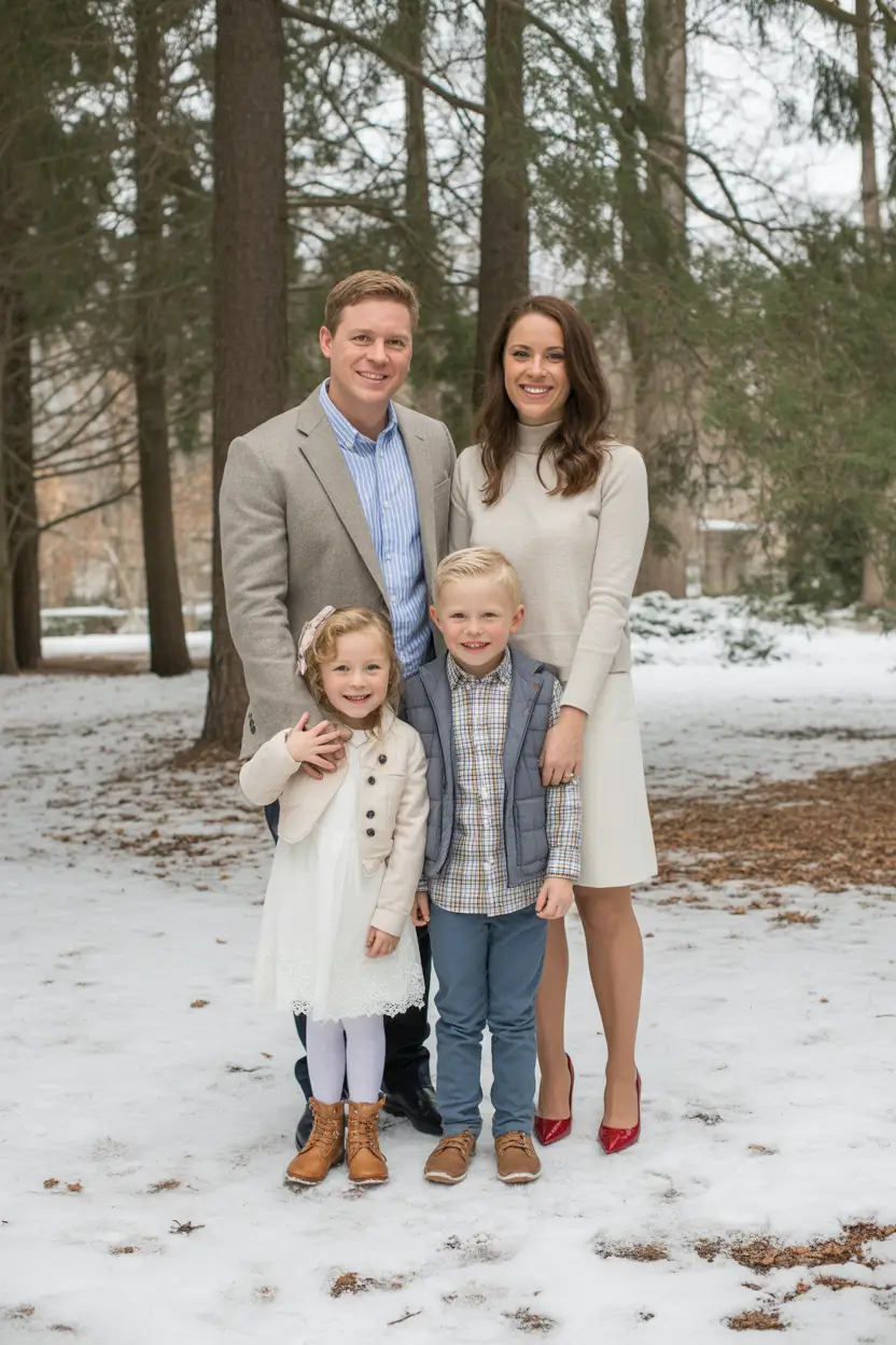 winter family photo outfits neutral Classic Neutrals with Pops of Color