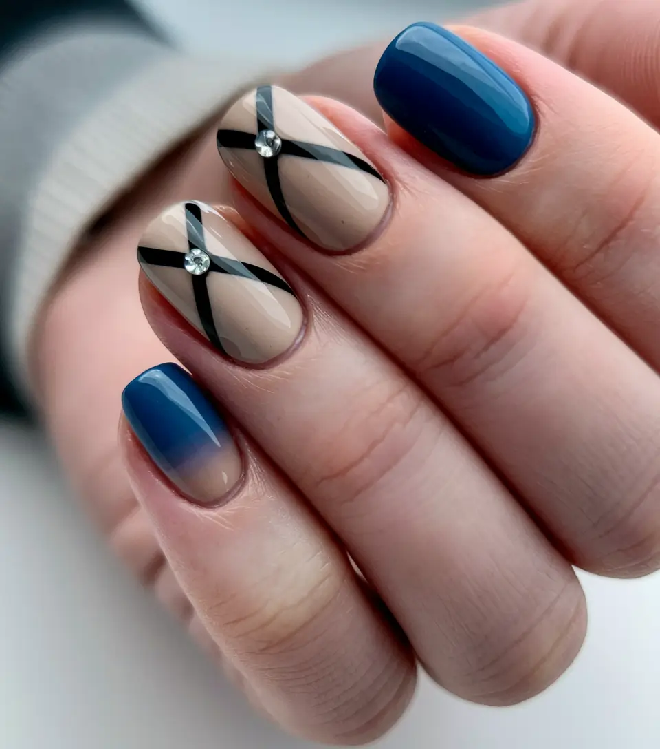fall rhinestone nails Modern Geometric Simplicity