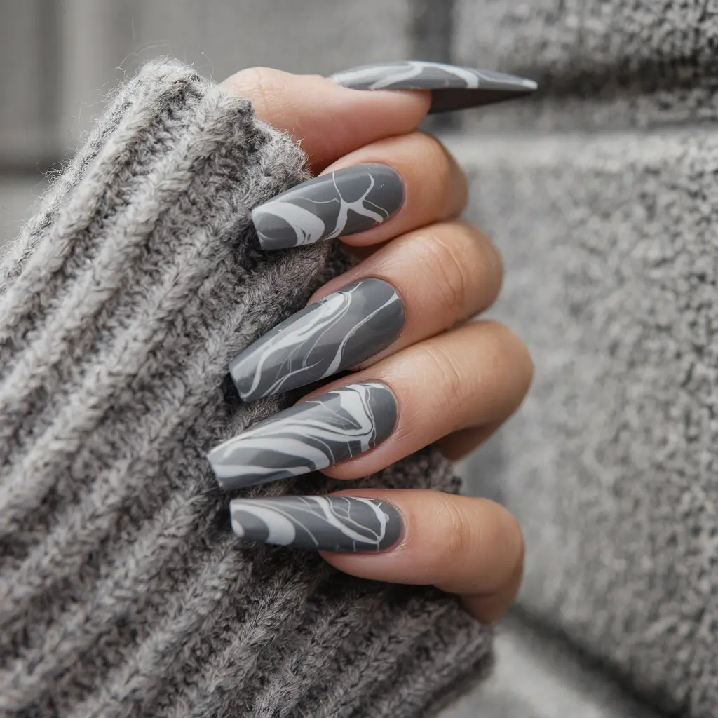 fall marble nails 2025 Stormy Grey Marble