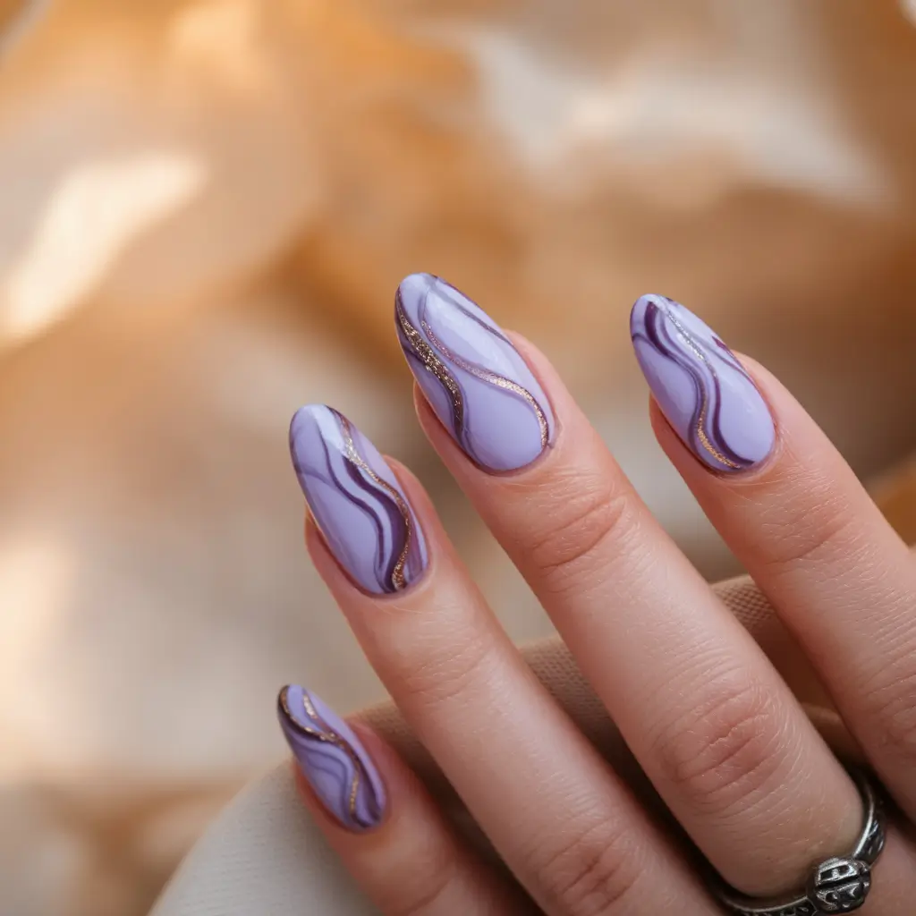 fall marble nails 2025 Lavender Dream Swirls