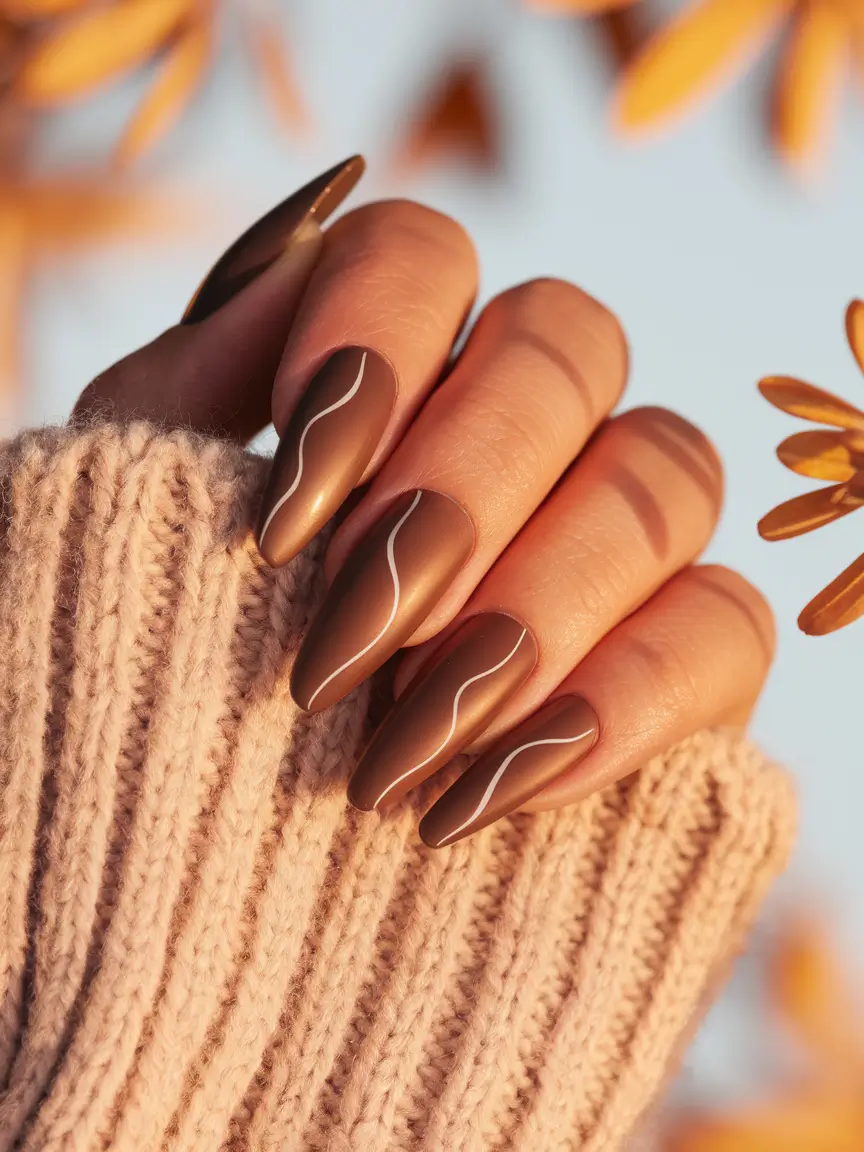 minimalist fall nails design Warm Cocoa With Subtle Waves