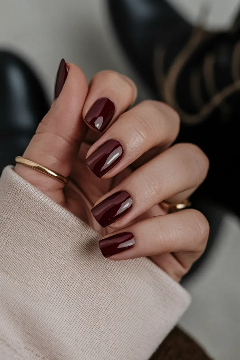minimalist dark fall nails Deep Burgundy Chic