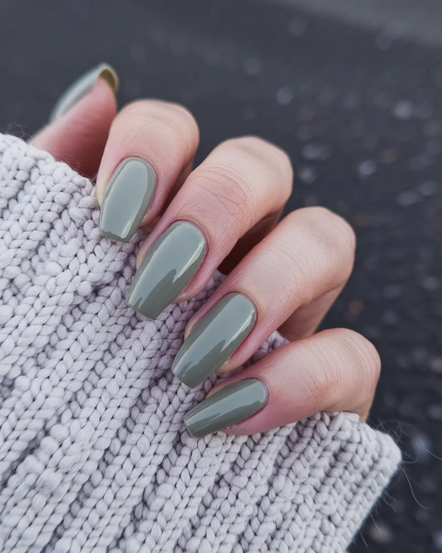 minimalist fall nails coffin Sage Green Sophistication