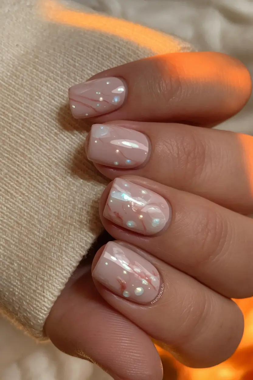 minimalist fall nails short square Opal Glow With Subtle Lines