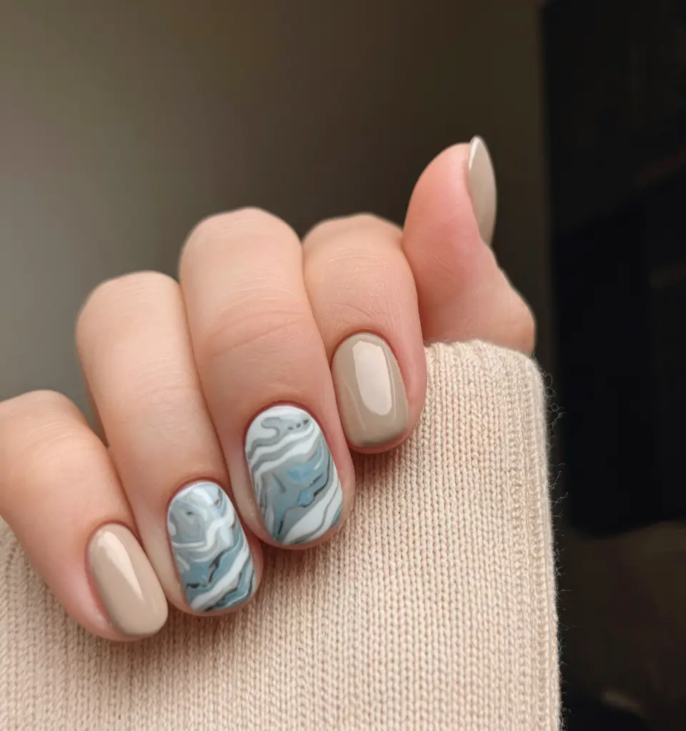 minimalist fall nails design Neutral With Marble Accents