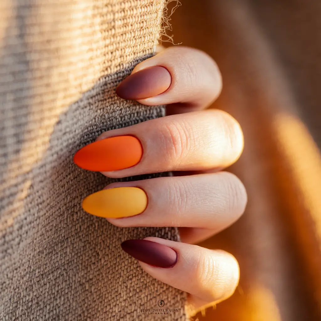 minimalist fall nails almond Sunset Gradient Matte