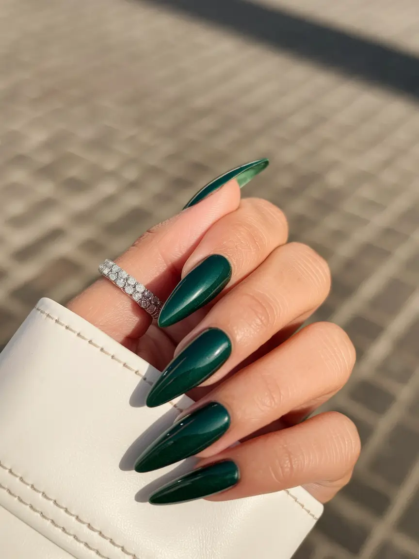 minimalist fall nails green Emerald Elegance