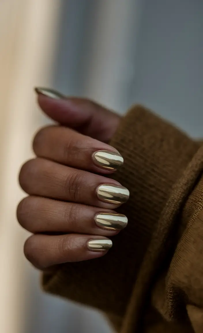minimalist fall nails short square Golden Reflection