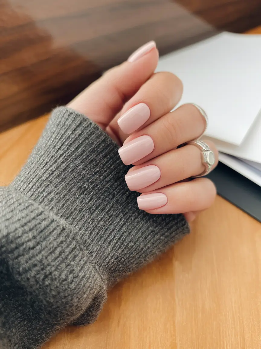 minimalist fall nails short square Classic Nude