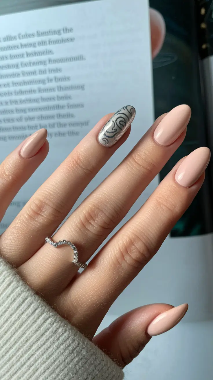 minimalist nails almond fall designs Nude With Artistic Accent