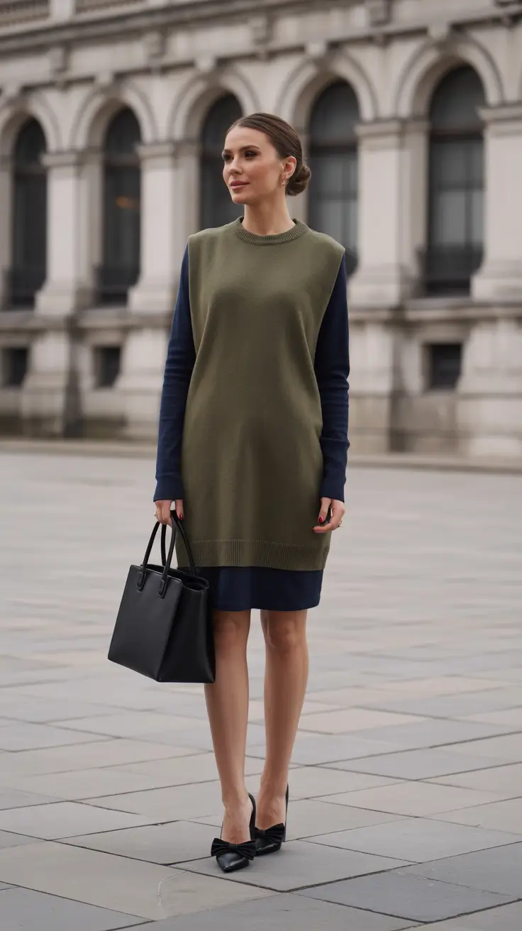 Stylish Winter Office Outfits Inspiration 2025 - Modern Minimalism in Olive and Navy