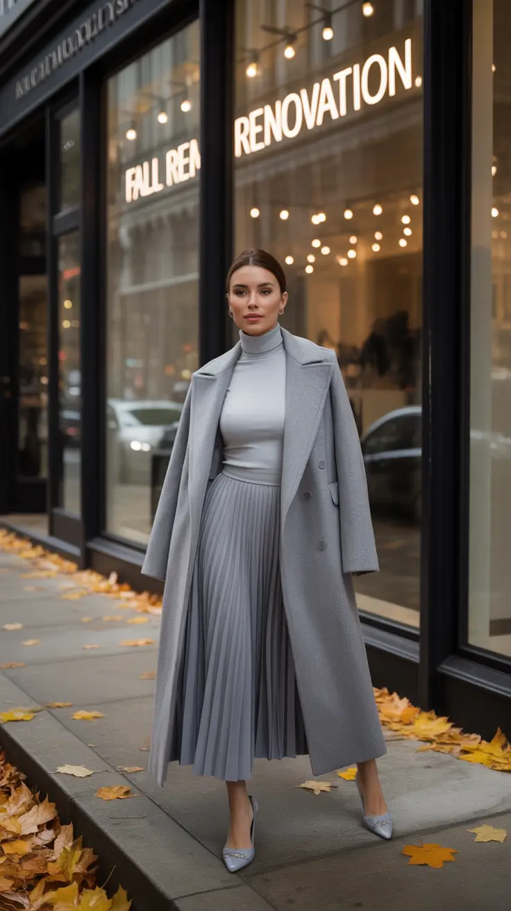 Stylish Winter Office Outfits Inspiration 2025 - Frosted Elegance in Silver Tones