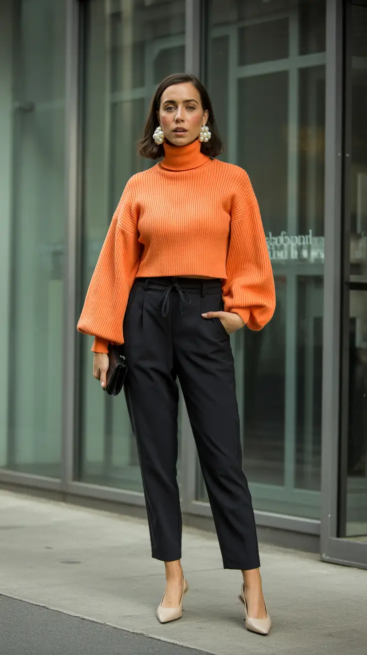 Stylish Winter Office Outfits Inspiration 2025 - Bright Orange Confidence