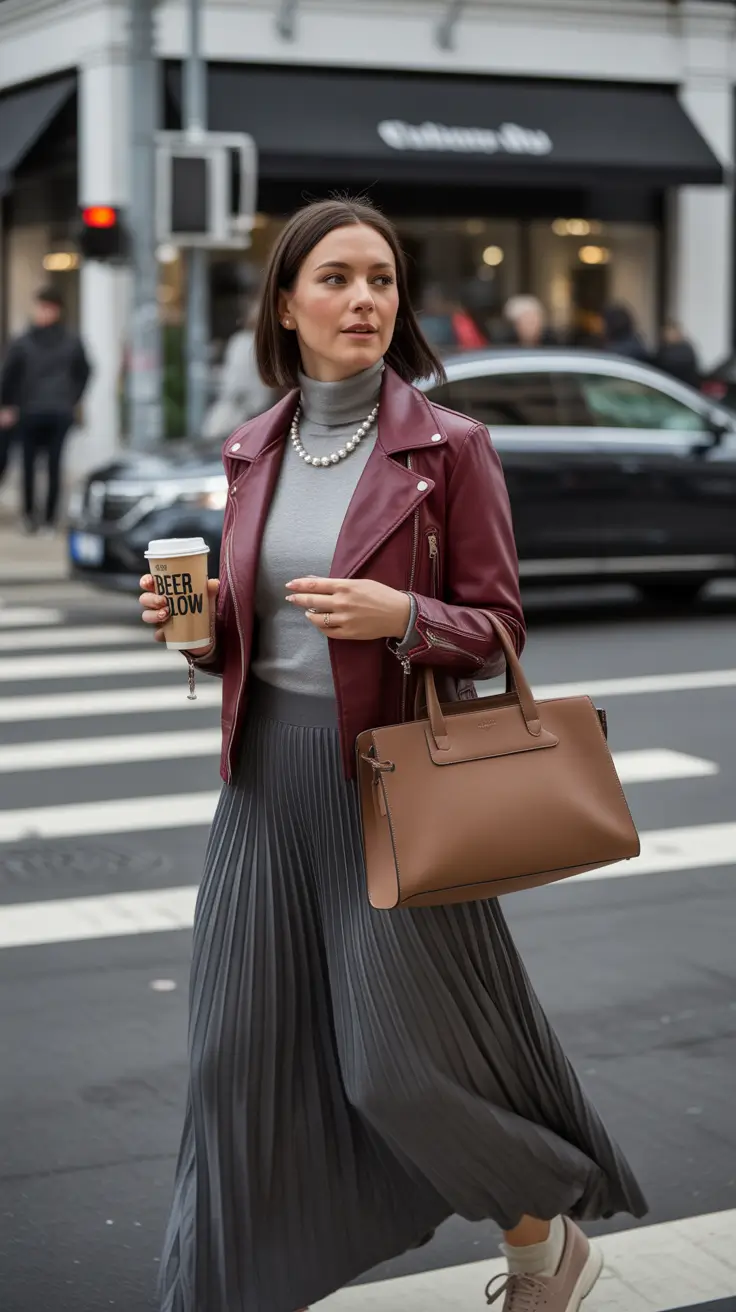 Stylish Winter Office Outfits Inspiration 2025 - Casual Edge with a Pleated Skirt