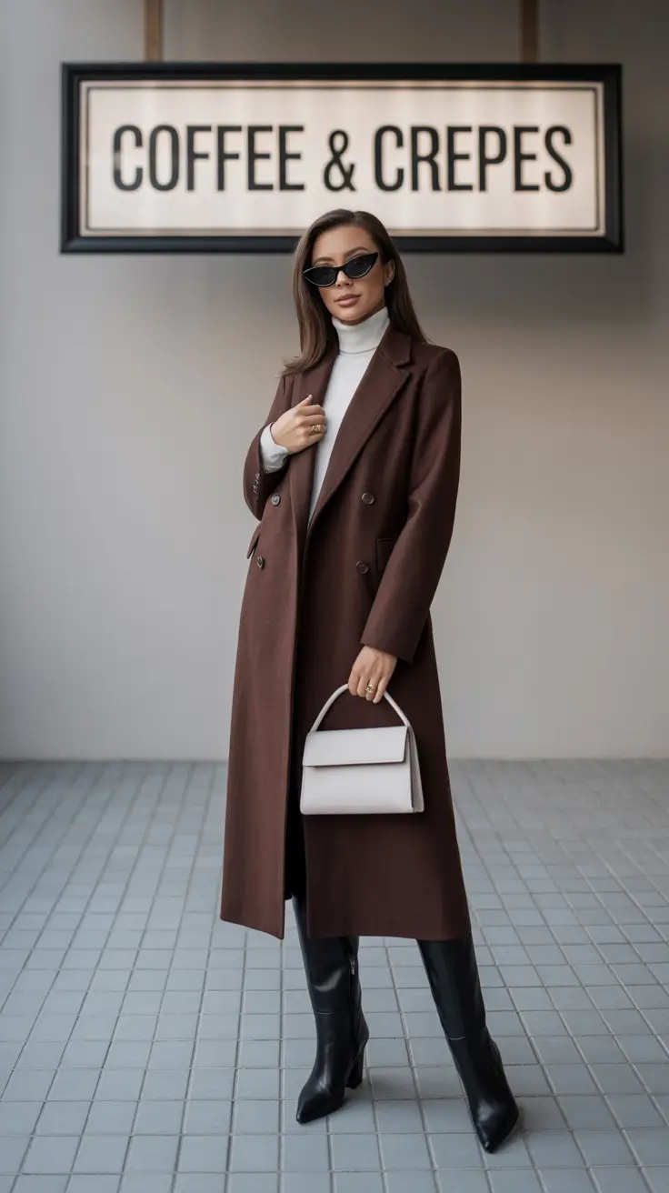 Stylish Winter Office Outfits Inspiration 2025 - Polished Monochrome in Coffee Tones