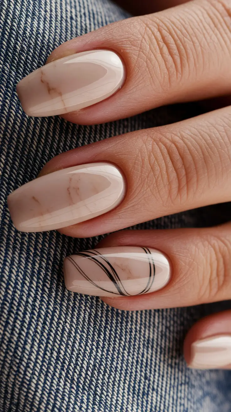 subtle fall nails short square Minimalist Marble Lines
