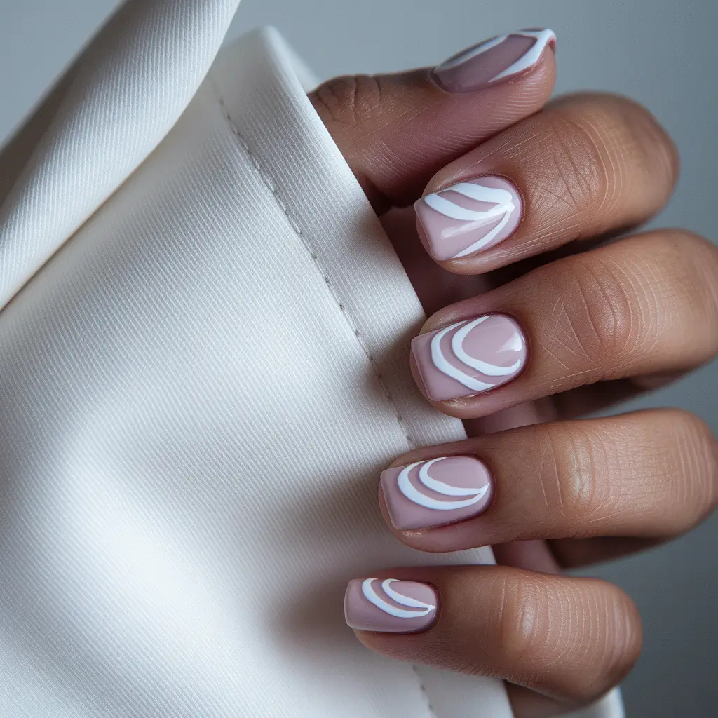 subtle fall nails short square Curved White Accents