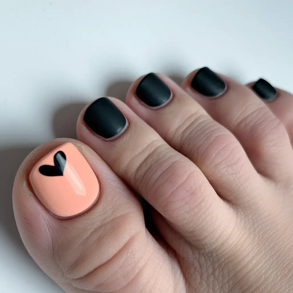 october toe nails halloween Peach and Black Contrast
