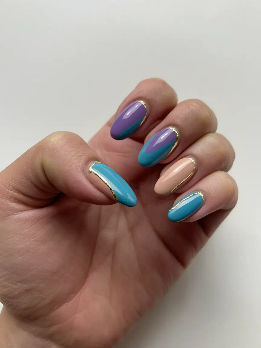 october nails colors Gold-Lined Color Blocking