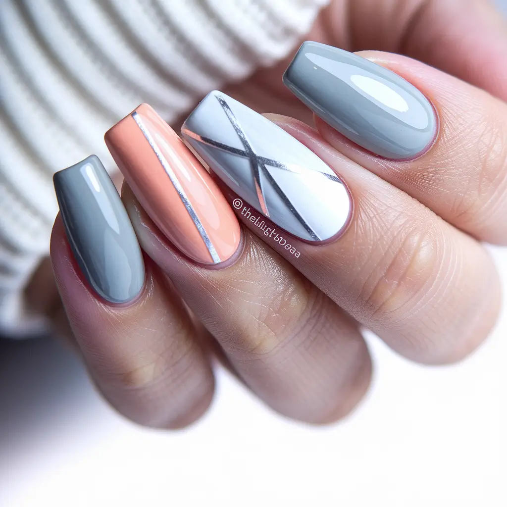 october nails colors Modern Grey & Peach Contrast
